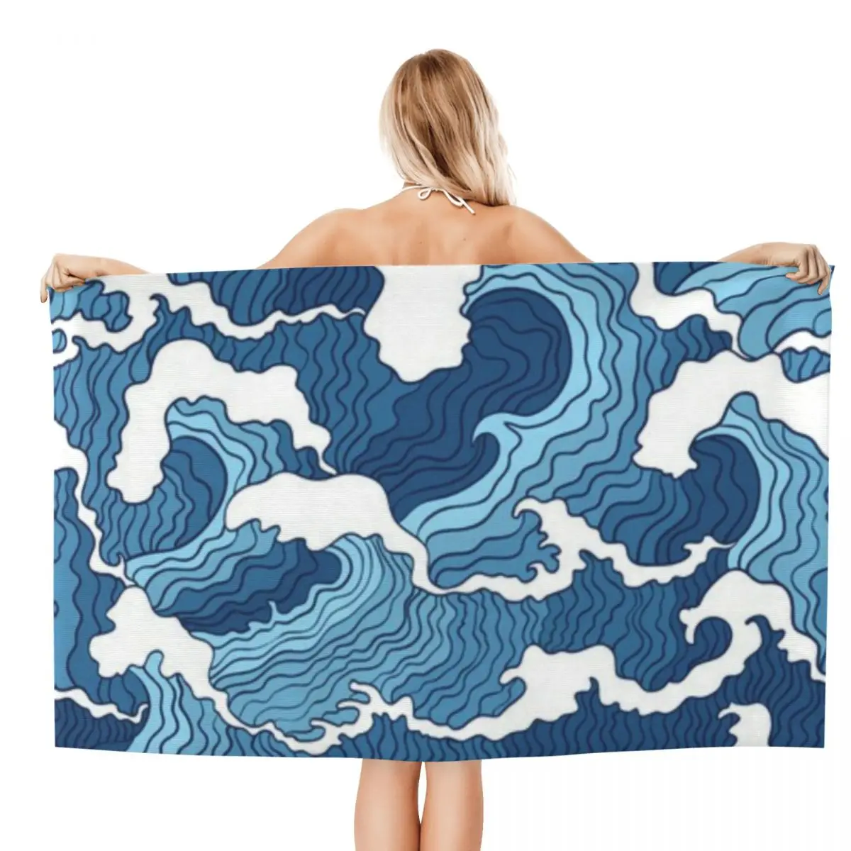 Customized Great Wave Kanagawa Pattern Bath Beach Towel Microfiber Ocean Sea Water Waves Shower Sports Yoga Towels