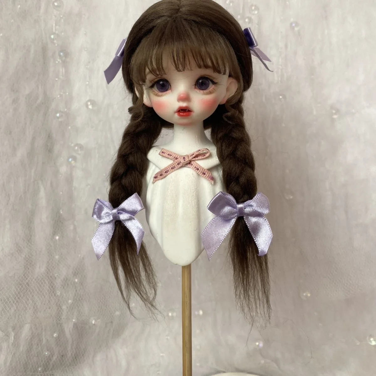 Finish 1/8 1/6 1/4 BJD Doll Hair, Brown OB11 Wigs  Head Circumference 9-18cm