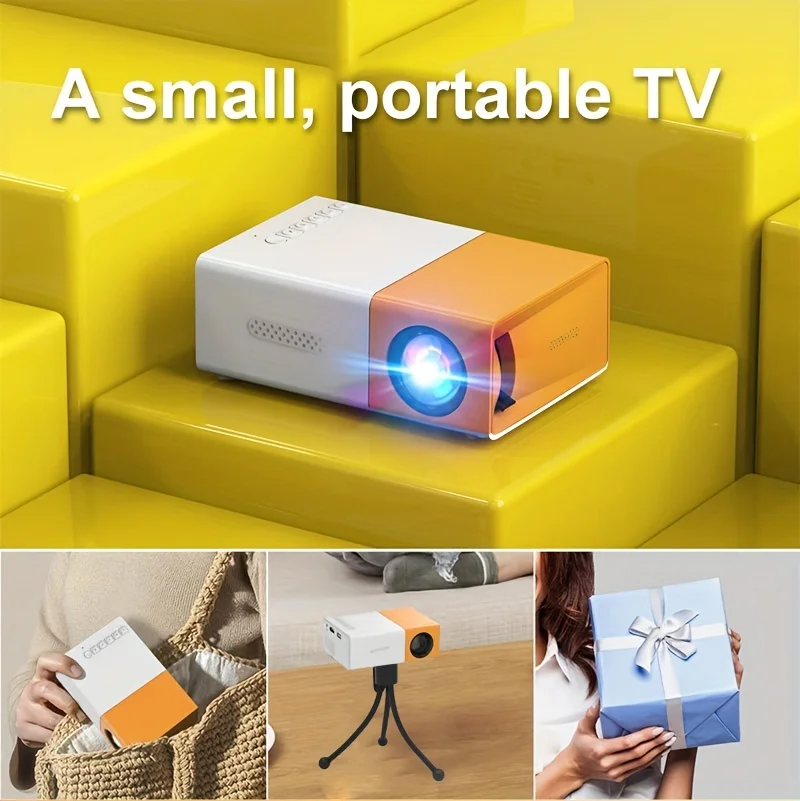 Supports HDMI, USB connection and uses high-definition projector YG300 home theater grade non occupying projector