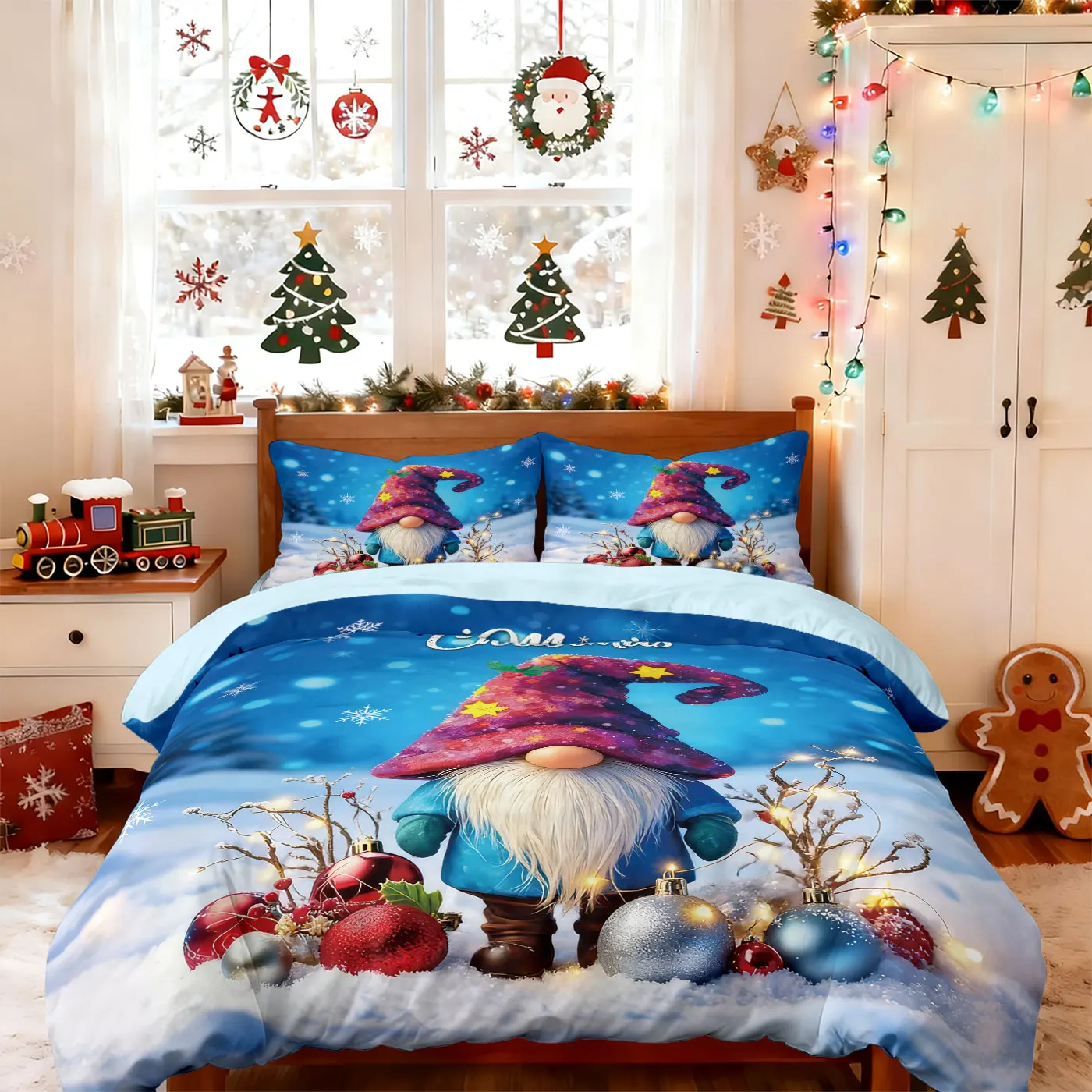

3pcs Merry Christmas Dwarf Printed Coreless Bedding Set with Multi Size Bedding Decoration Bedrooms Dormitories Machine Washable