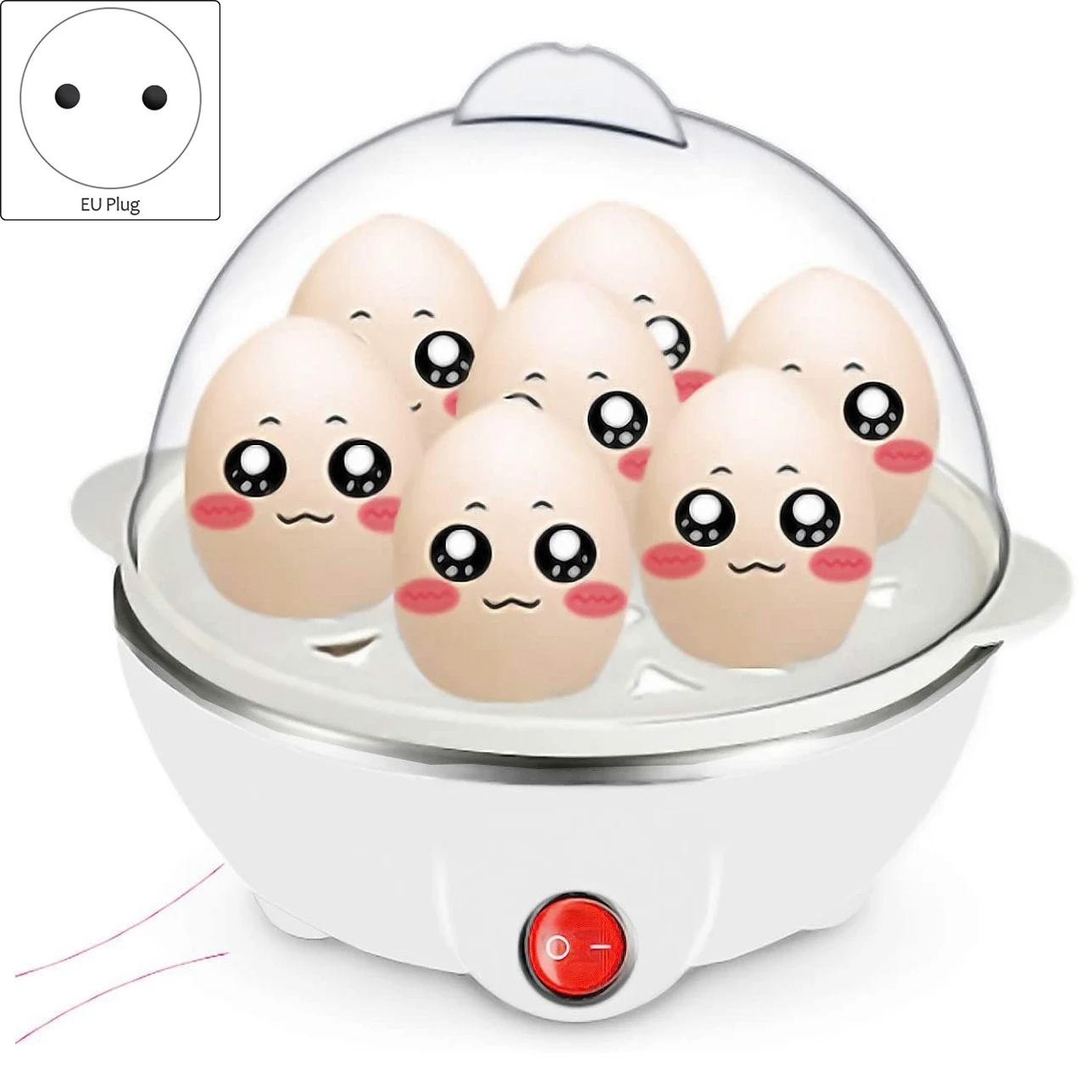 Electric Boiled Egg Cooker Boiler Maker Rapid Heating Stainless Steel Steamer Pan Cooking Tool,White EU Plug