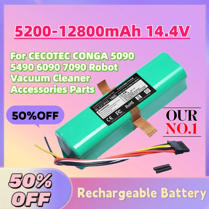 

New 5200mAh-12800mAh 14.4V Rechargeable Battery for CECOTEC CONGA 5090 5490 6090 7090 Robot Vacuum Cleaner Accessories Parts