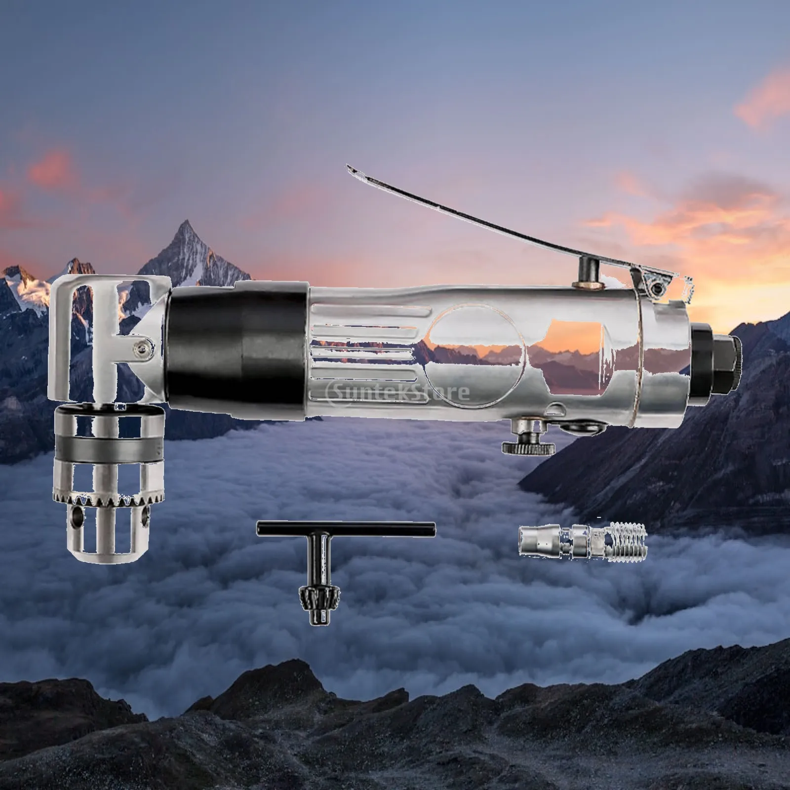 Pneumatic Right Angle Drill 1500rpm 90 Degree Head Reversible 3/8 Chuck Air Powered Drilling Machine for Tight Spaces Metal Wood