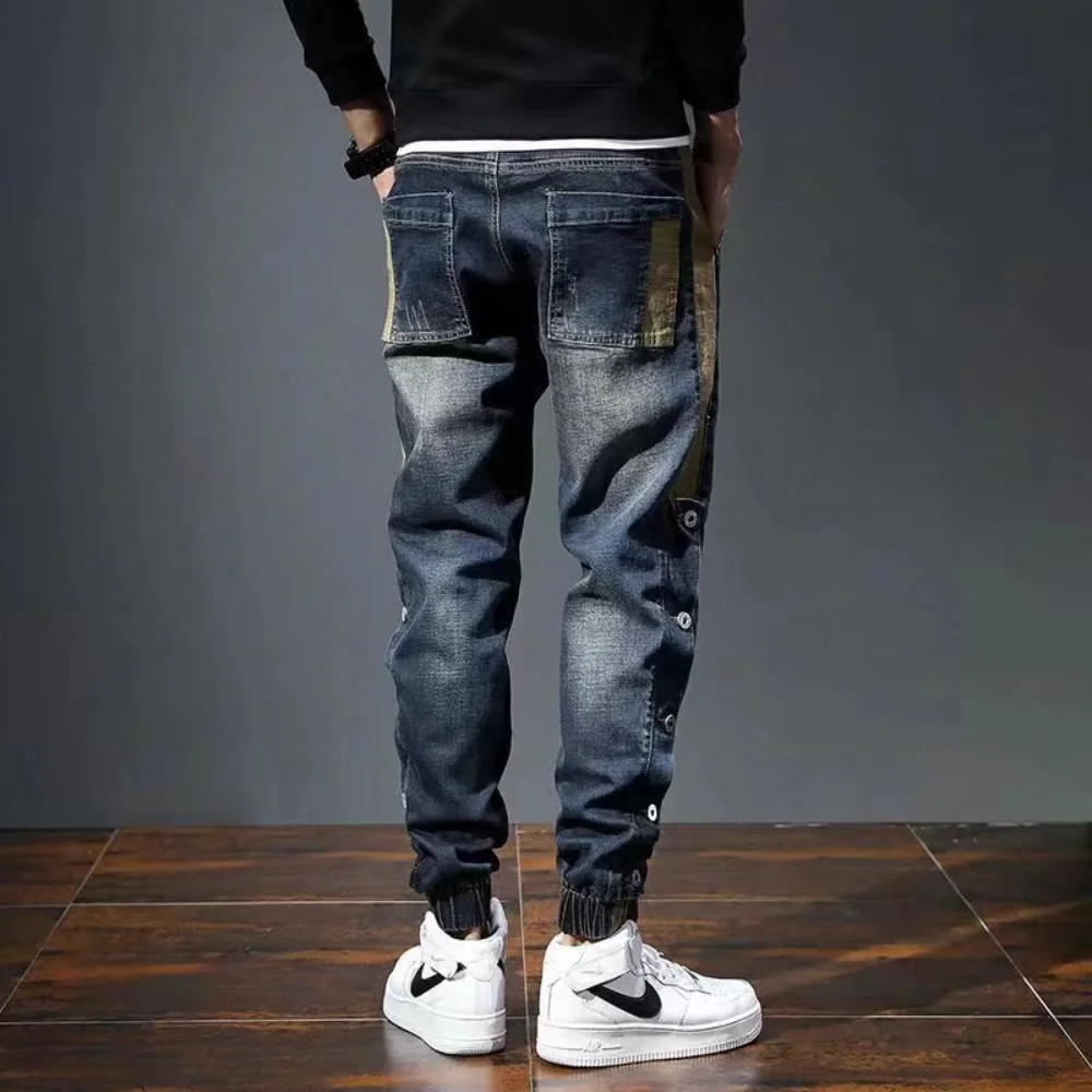 Męskie jeansowe spodnie haremowe modne etui luźny krój workowate dżinsy męskie Stretch Retro Streetwear luźne spodnie y2k ropa hombre