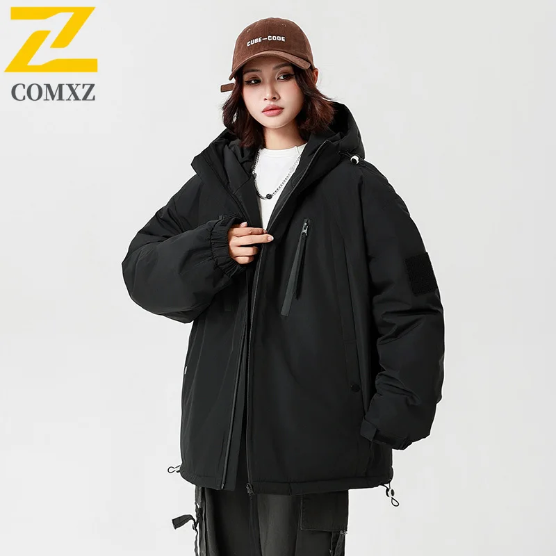 الشتاء سترة أنيقة تحمل شعار لعبة البيسبول المرأة الشارع Harajuku سميكة أسفل القطن الدافئة الحشو معطف الرجال 2025 جديد الثلوج الباردة واقية مقنعين سترة