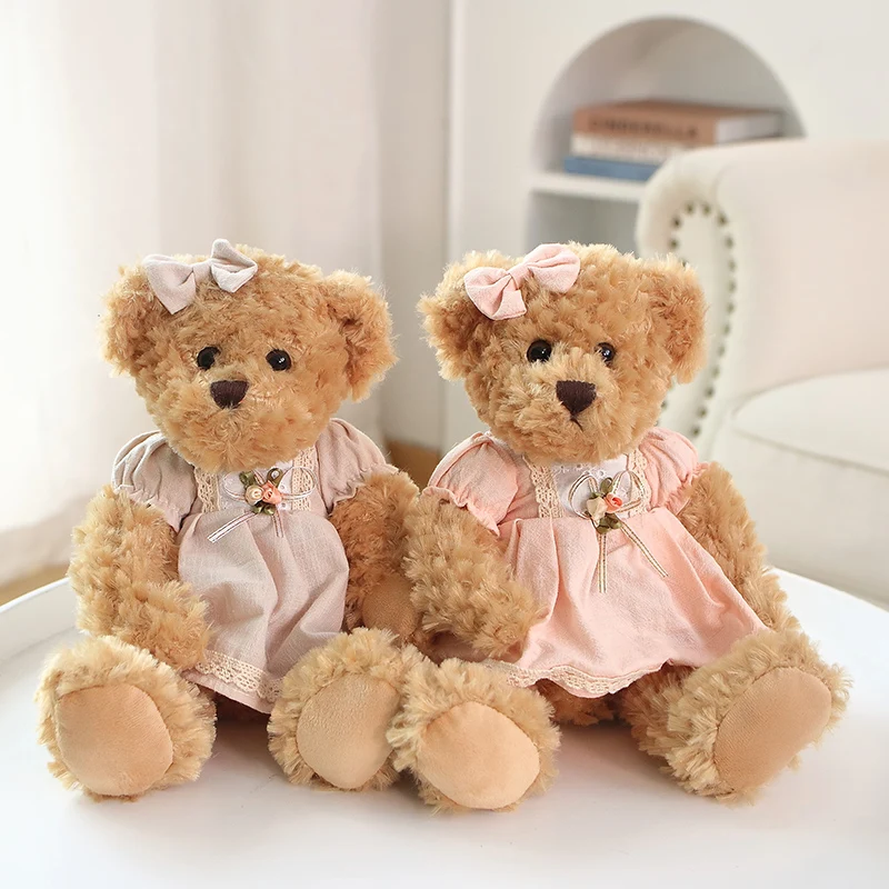 

26cm Couple Little Bear Plush Toys Pink Green Kawaii Wearing Clothes Bear Soft Stuffed Doll For Girls Holiday Plush Doll Gifts