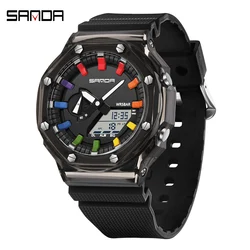 SANDA Dual Display Watch for Men Fashion Military Sport Men's Quartz Wristwatches Top Brand Luxury Waterproof Digital Watch Man