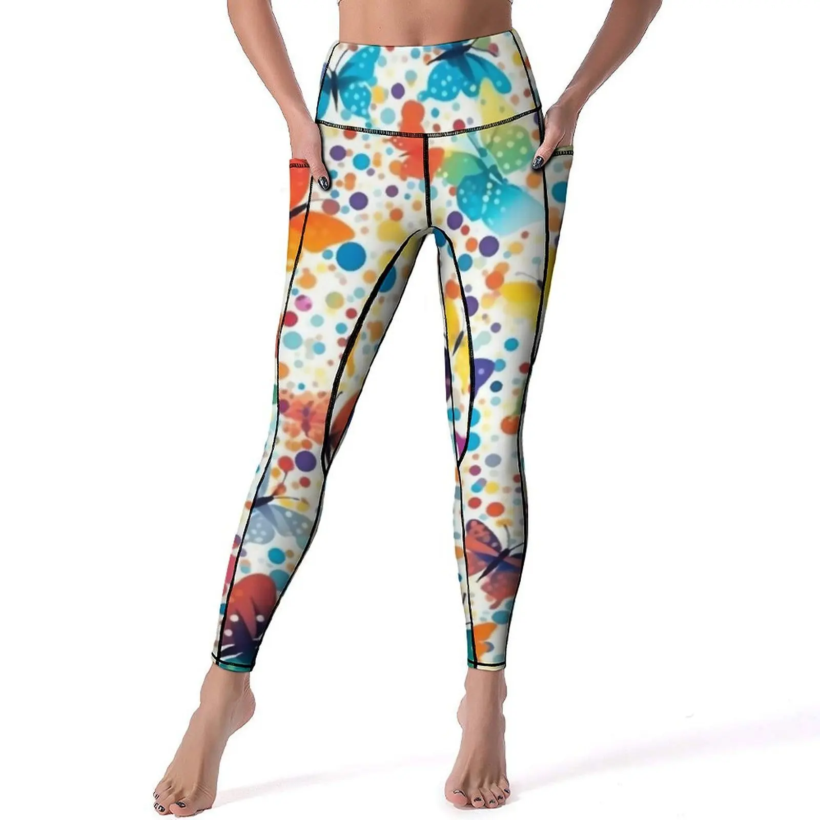 Colorful Butterflies with Polka Dots Yoga Pants Running Leggings Push Up Quick-Dry Sports Tights Vintage Yoga Legging Gift