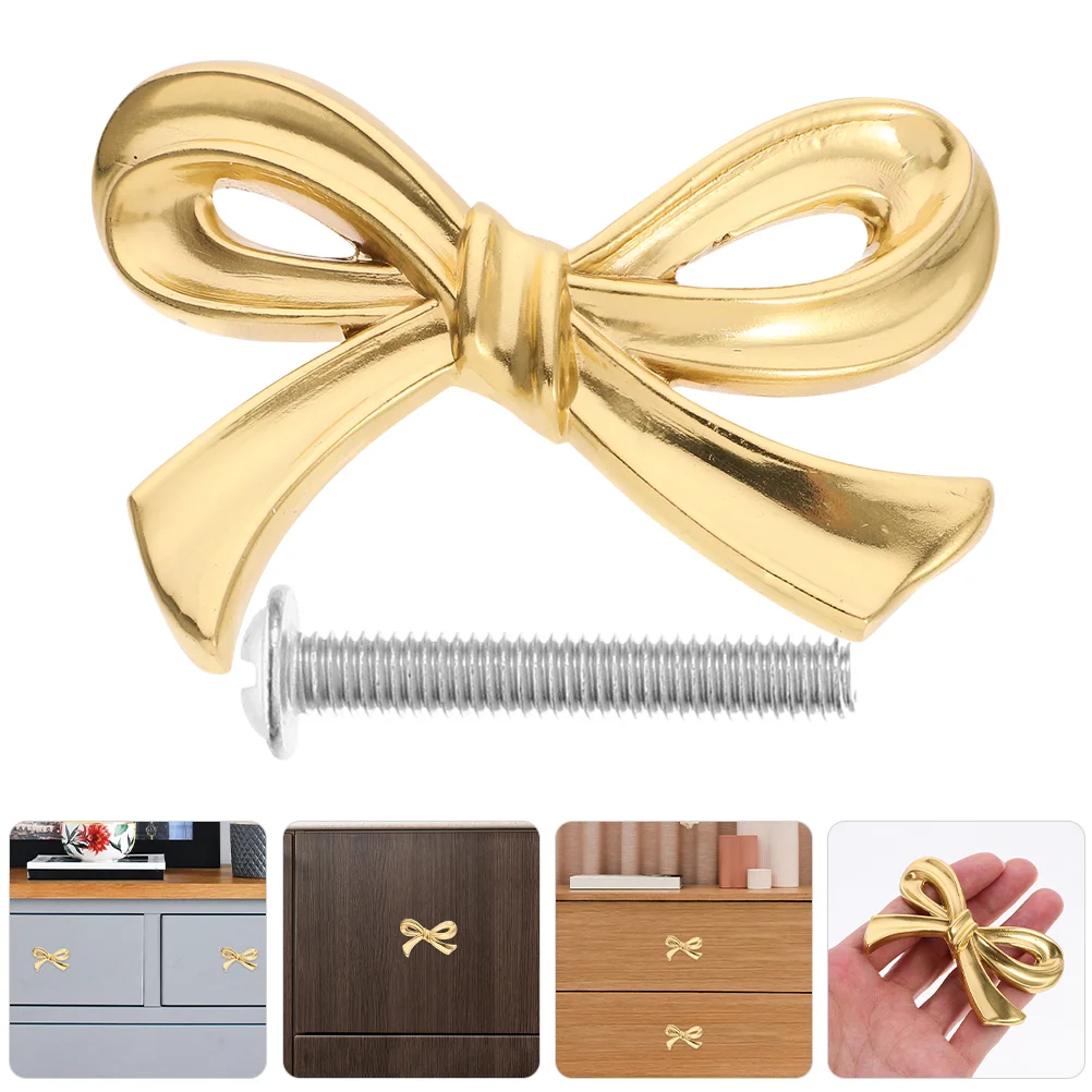 

2 Pcs Black Door Handles Brass Bow Decorative Knob Hardware Kitchen for Cabinets Furniture Golden Closet