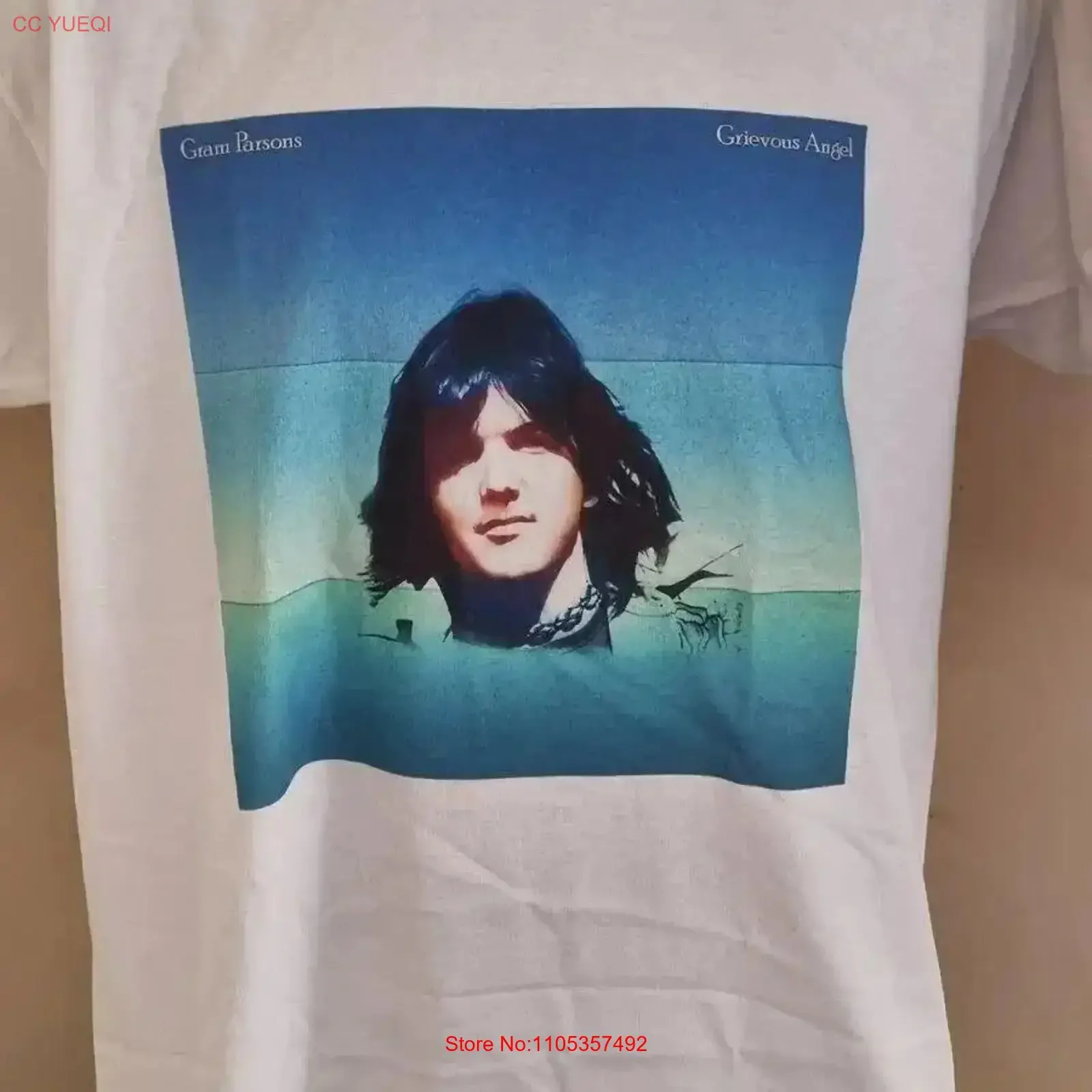 GRAM PARSONS THE GRIEVOUS ANGEL VERY COOL ART PRINT T SHIRT WHITE LARGE vintage Washed Stretched graphic Casual