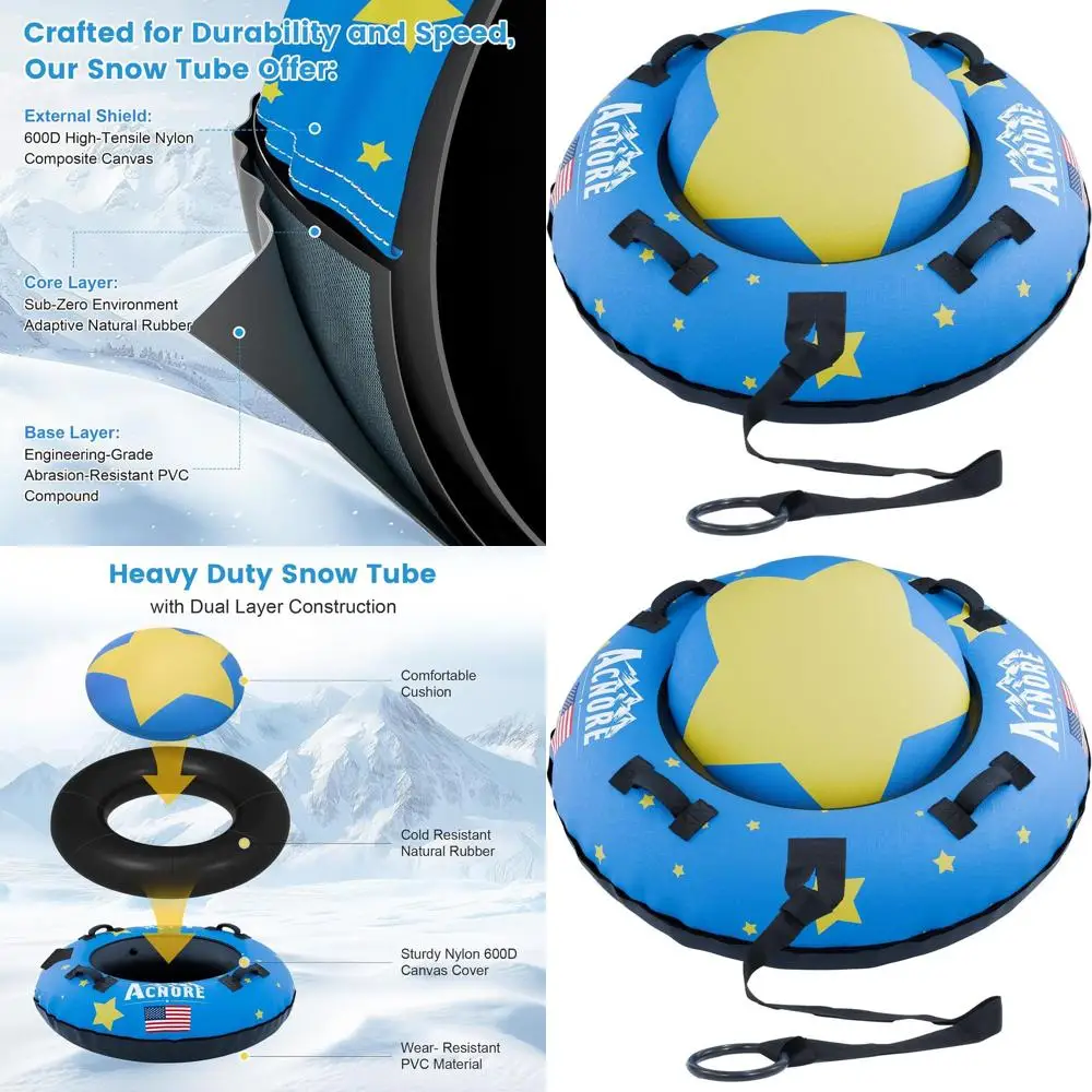 

Durable Foldable Snow Tubes for All Ages - Heavy-Duty Sleds with 4 Handles for Winter Fun