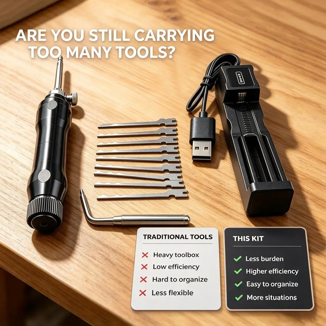 Cordless Electric Lock Pick Set Professional Rechargeable Handheld Locksmith Tool Kit with Extra Replacement Pick Blades
