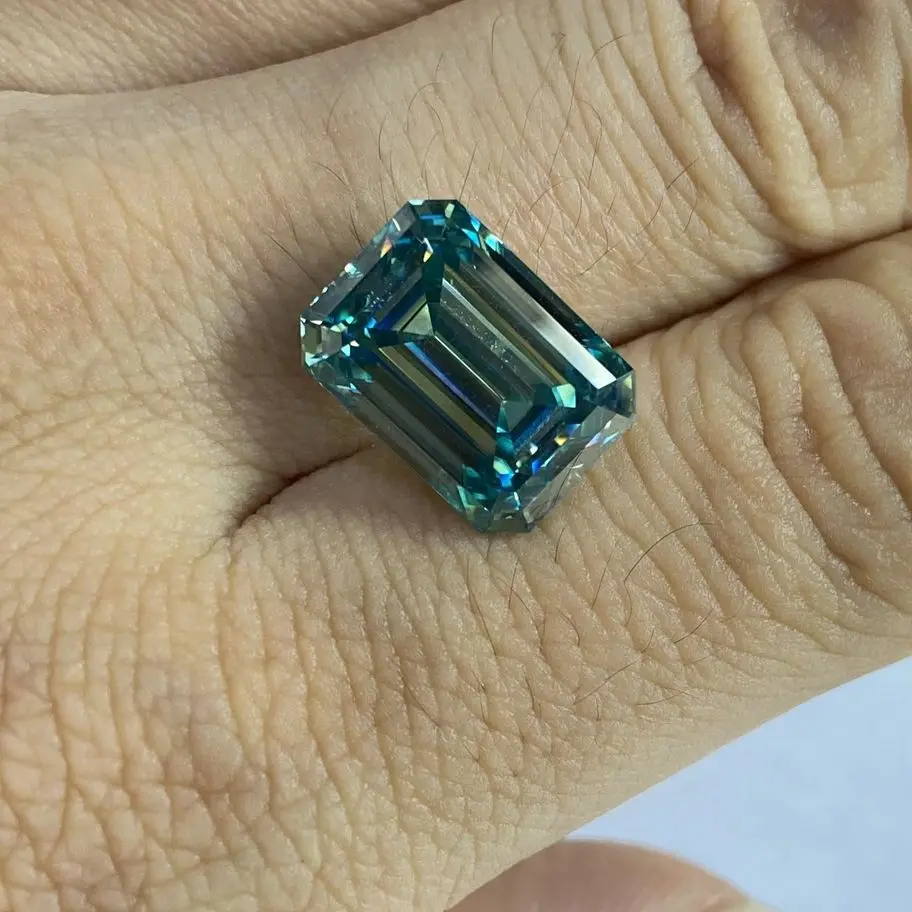 

Lab Ggrown Emerald Cut Moissanite 8ct 10x12mmBlue-Green 9x11mm 5ct Loose Stone
