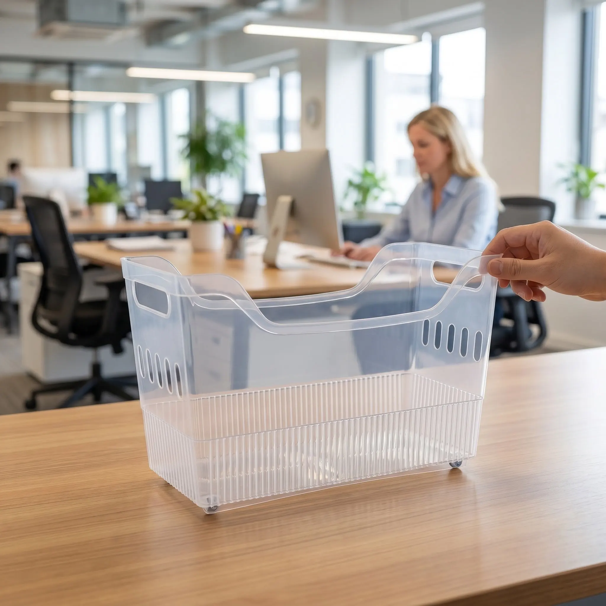 スクラップブック用紙収納ボックス、キャスター付き、プラスチック製、持ち運び可能なファイル整理箱、内蔵ハンドル、移動可能な収納ボックス、オフィスや机の上での使用に最適。