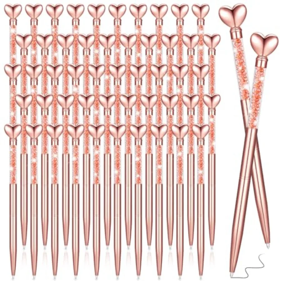 

50 Pcs Heart Shaped Pens Black Ink Retractable Metal Cute Ballpoint Pens Decorative Engagement Gifts Gifts for Women Wedding Br