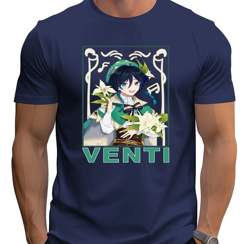 

Genshin Impact Venti T Shirt Men Short Sleeve Cotton T-shirt Game Anime Tee Tops Novelty Tshirts Gift Harajuku Streetwear