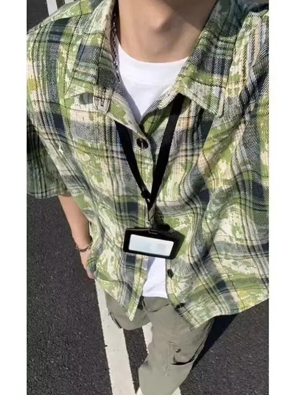 

Винтажная мужская куртка в клетку с эффектом тай-дай, стильная, крутая, в американском стиле, с защитой от солнца, для пар