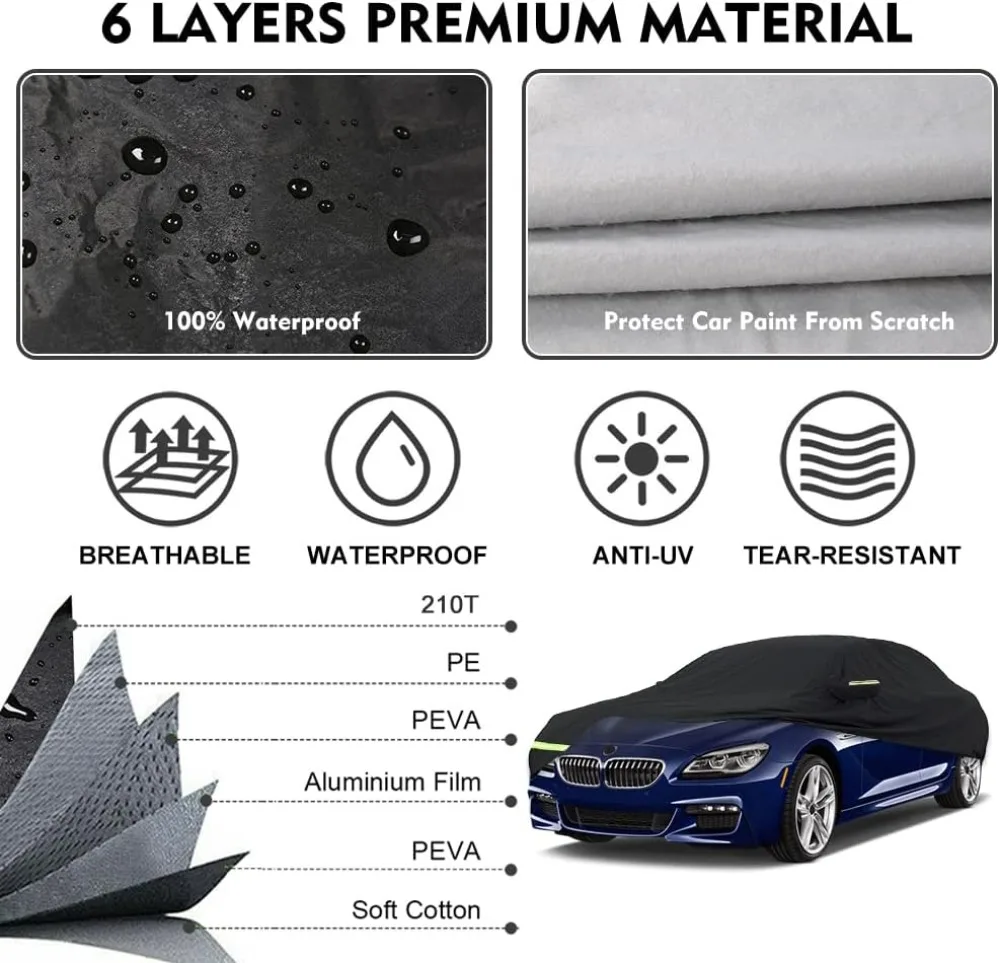 

Waterproof All-Weather Car Cover with Zipper Door for Snow Rain Dust Protection, Fits Various Models 2007-2025