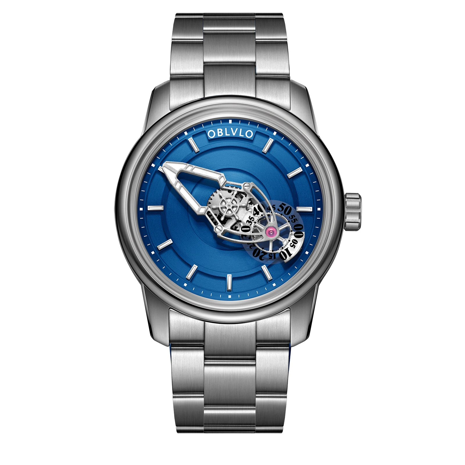 OBLVLO ساعة أوتوماتيكية للرجال 42 مللي متر ساعة اليد الميكانيكية مقاوم للماء الياقوت دوران مضيئة الطلب الصغير أيدي المركبة الفضائية الفريدة