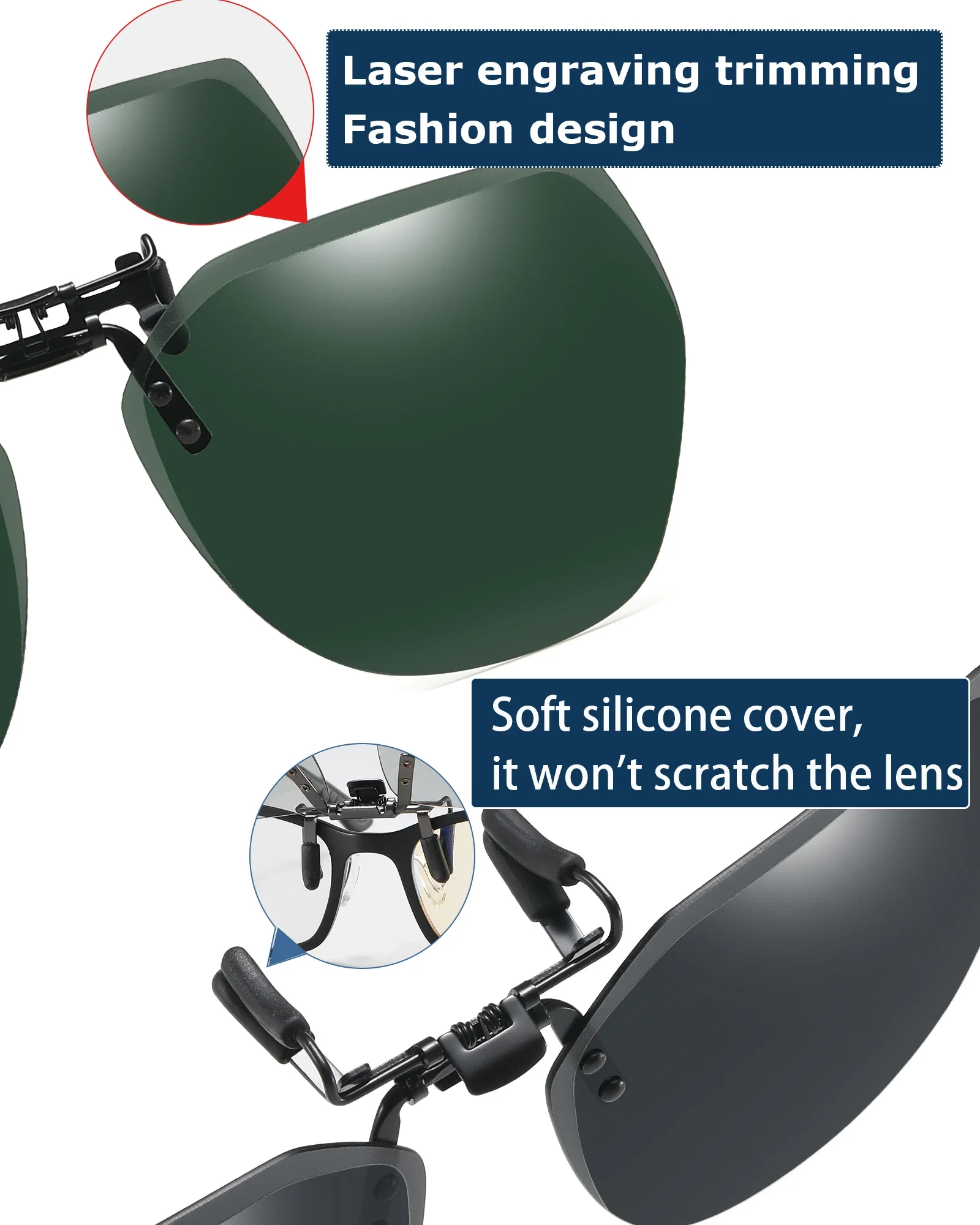 Veithdia polarisiertes Angeln im Freien Clip-On Flip-Up-Clip randlose Sonnenbrille für verschreibung pflicht ige Brille-Tac-Linse mit UV400 B11 – Detail 37