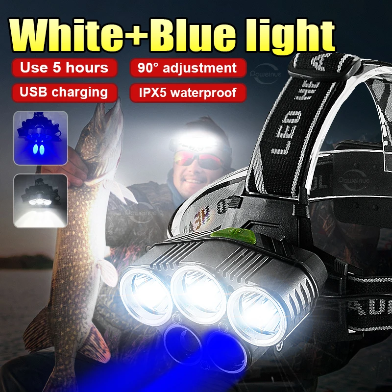 

2000000 Lumens Super Powerful LED Headlamp T6+Q5 Dual Wick Cap Lamp Rechargeable Outdoor Camping Waterproof Lantern Fishing Lamp