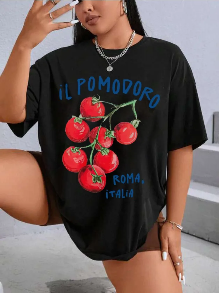 

Plus Size Women Tshirt Cute Tomato Print Shirt Aesthetic Fruit Tops Short Sleeve Graphic Tees Vintage Fashion Female Clothing
