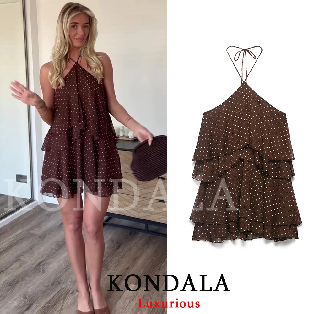 KONDALA Elegante Party Sexy Chiffon Vrouwen Mini Jurk Dot Halter Backless Jurk Mode 2026 Lente Zomer Vakantie Strand Jurk