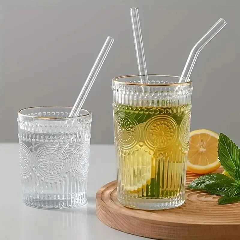 Reusable  Set High Borosilicate Smoothie Cocktails Straw Healthy Eco Friendly Drinking Straw With Cleaning Brush