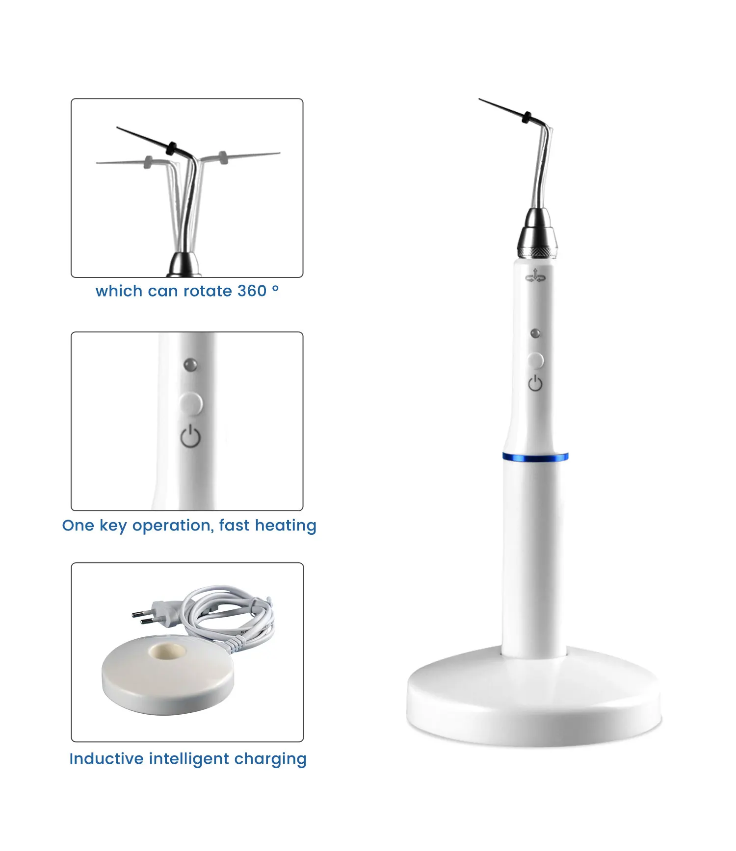 TOSI 3Pcs/Set  Dental Cordless Wireless Gutta Percha Obturation System Endo Heated Pen+ 2 Tips Dentistry Instrument