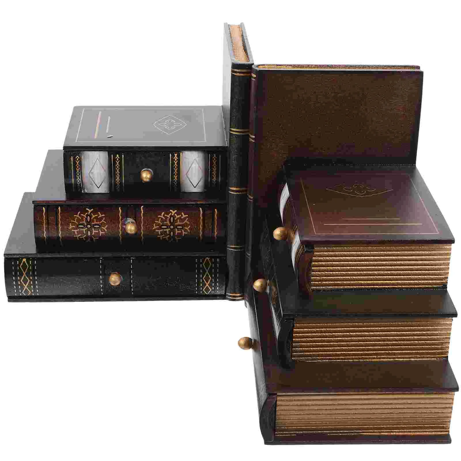 

European Retro Bookends Wood Storage Cases Shelf Stand Shape Container Ornaments