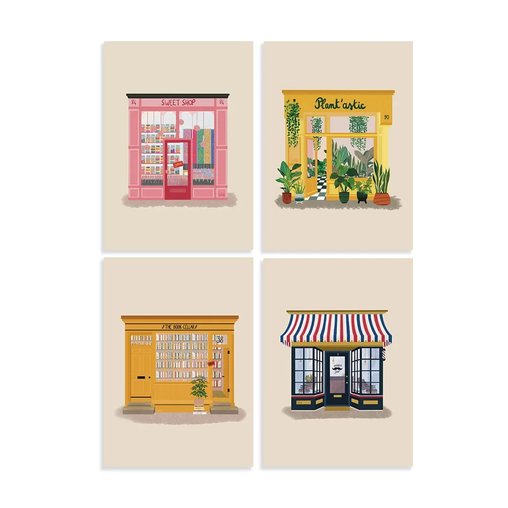 Candy Shop Illustration print,Barber Shop Illustration poster,Book Shop Illustration poster,Plant Shop Illustration poster