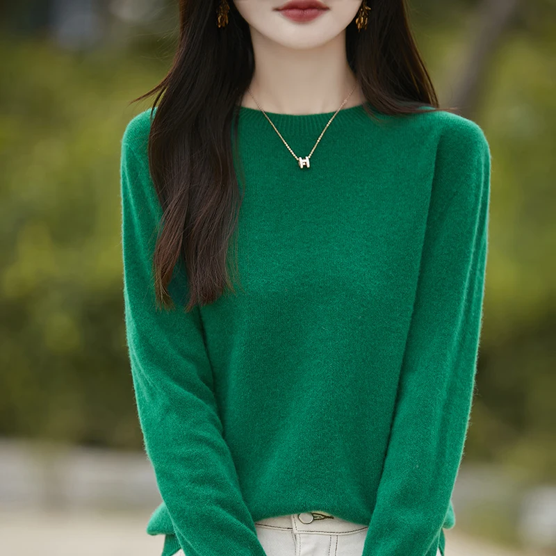 Fashion 100% Merino Wool Sweater Elegant Cashmere Pullover Women's WarmthO-Neck Long Sleeve Knitwear Basic Clothing  Jumper Tops