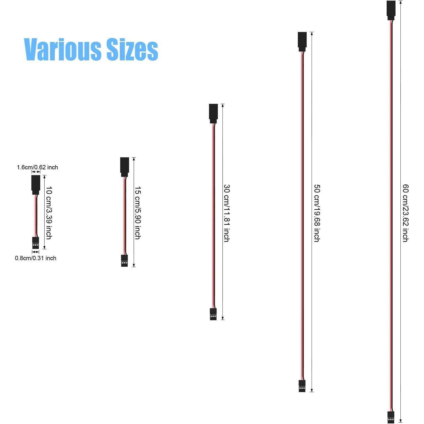 30 Pieces Male to Female 3-Pin Servo Extension Cord Lead Wire Cable Connectors, Servo Remote Control Cables