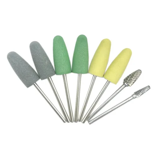 Imagen 2 del producto Kit de pulido acrílico con Base de resina Dental, pulidor de taladro, herramientas rotativas, 6 uds., esmalte de goma de silicona + 2 uds. De pulido de carburo de tungsteno