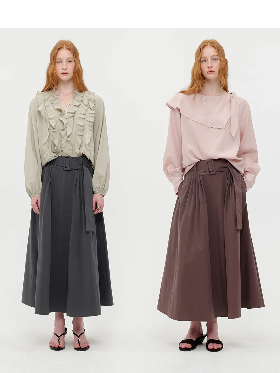 

Юбка CHACHA в стиле ретро с широким поясом, плиссированная, А-силуэт, женская миди-юбка, весенняя, свободная, из хлопка и нейлона, с высокой талией