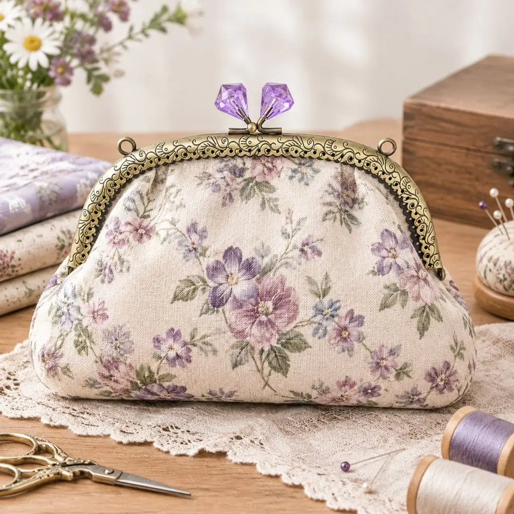 New Iron Metal Purse Frame Arc Shape Embossed Pattern Bag Hardware Rhinestone Head Bag Clasp Hand Sewing