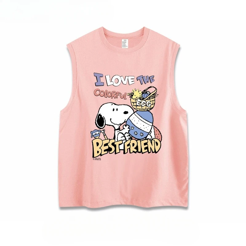 Tops masculinos e femininos de regata Snoopy, camiseta sem mangas com gola redonda, top de ginástica de secagem rápida, esportes ao ar livre, verão