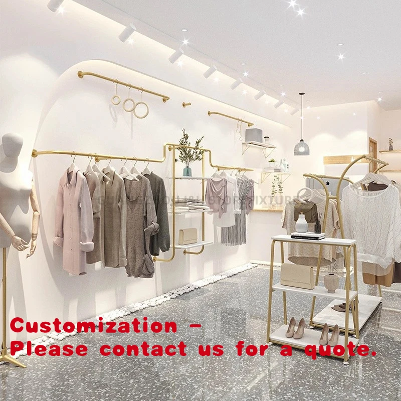 custom.Hot Sale Golden Clothes Rack Garment Wall Display Hangers Clothing Store