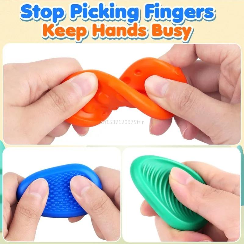 New Fidget Toys Adults Sensory Silicone Stone 6 Pack Textured for Autism Kids Calming Down Fidget Stress Relief Office Toys