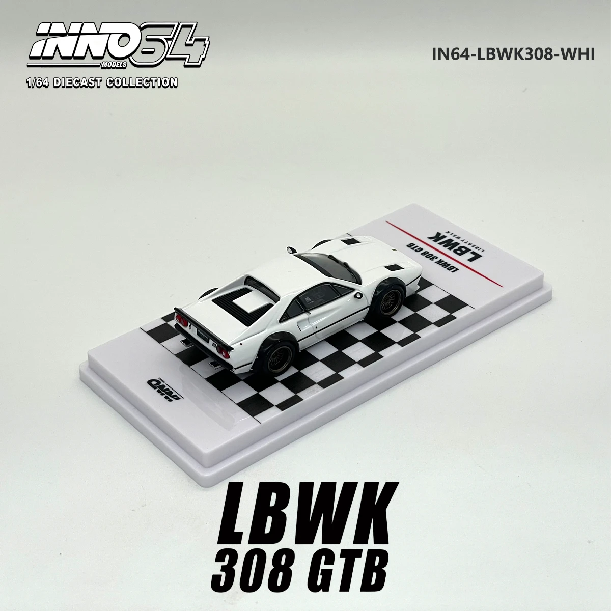 INNO64 1:64 308 GTB LBWK Liberty Walk White IN64-LBWK308-WHI Diecast Model Car with Display Base in Stock Ready To Ship image 3