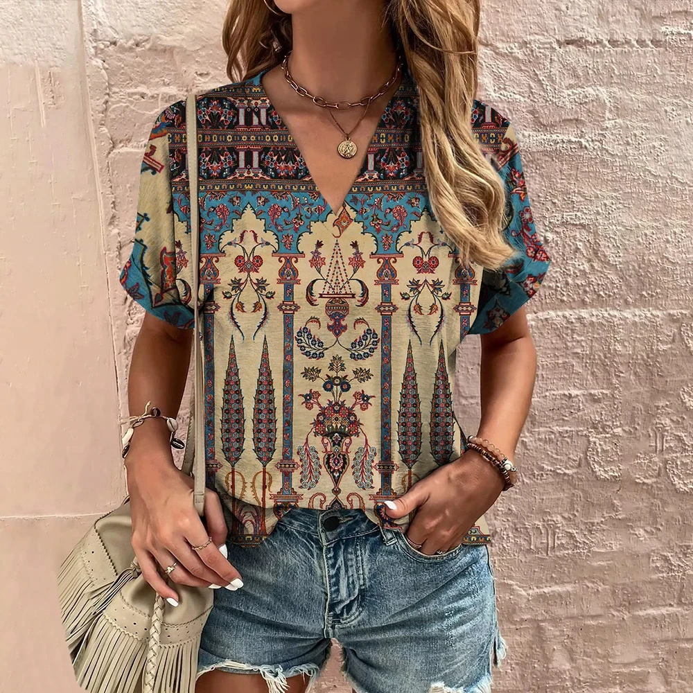 Women's T-Shirt Summer V-Neck T Shirt For Women Daily Fashion Short Sleeve Casual T-Shirt 3d Print Female Clothes