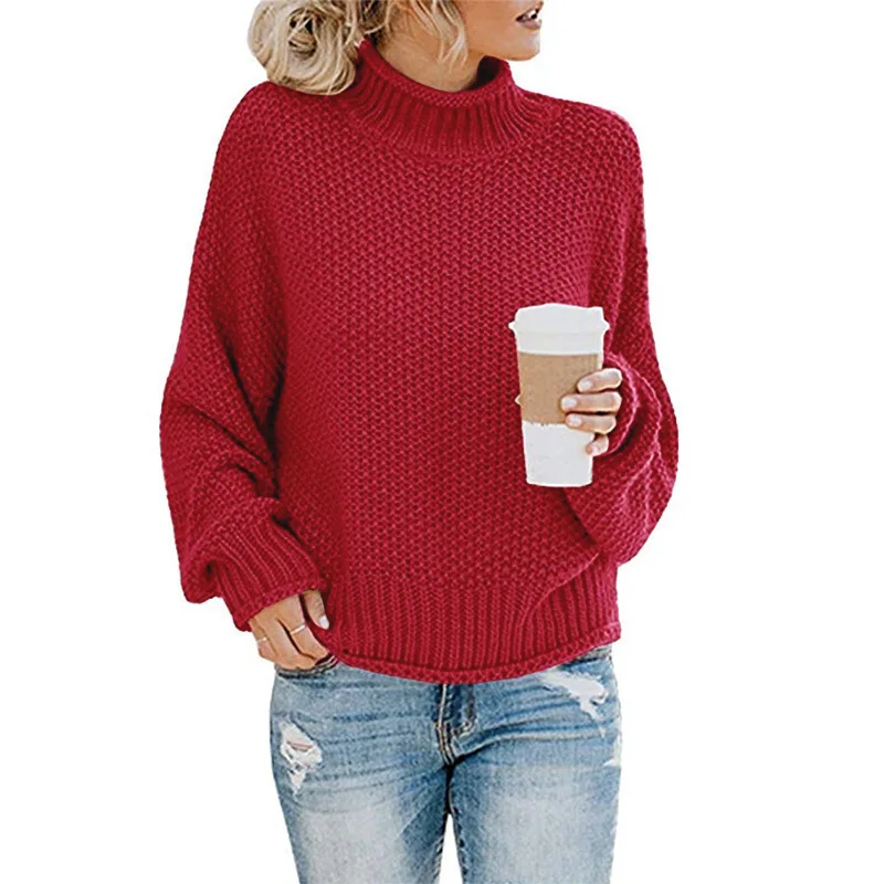 Women's Clothing Autumn And Winter New Knitwear Women's Thick Thread High Neck Pullover  Fashion Solid Color Women's Sweater