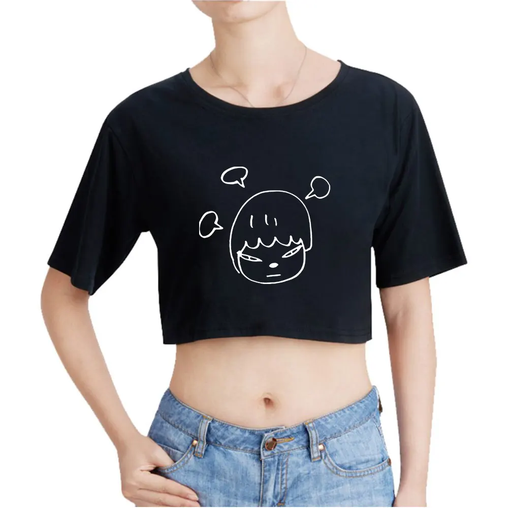 Yoshitomo Nara Dream Vintage 90s Crop Top Exposed Navel T-Shirt Oversize O-Neck Tops Funny Tshirt Top Women