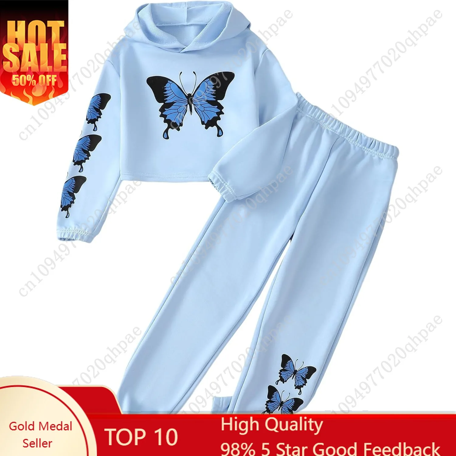 

Girls' Clothing Set Butterfly Print Crop Top Hoodies Sweatpants 2 Piece Outfits Kids Sweatsuit Tracksuit Jogger Set