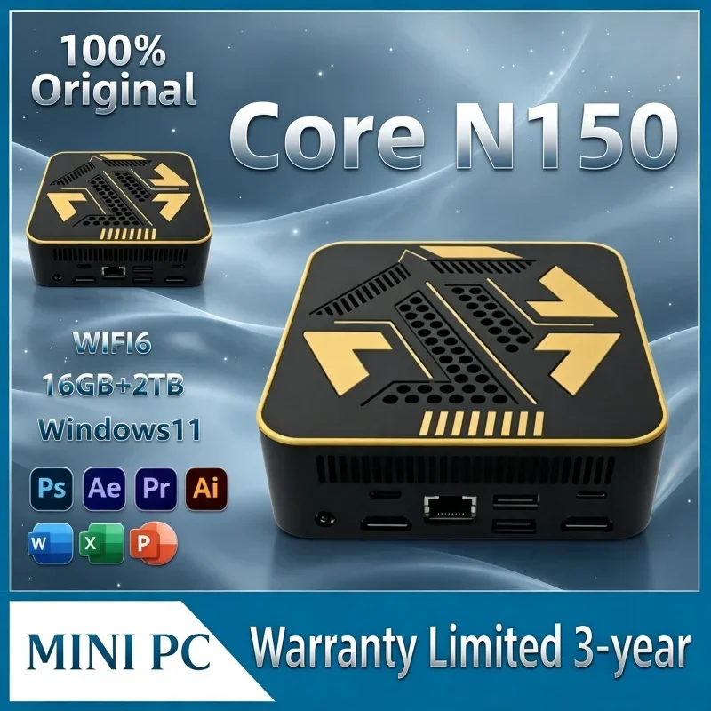 Popular Versatile Mini PC721 Black Gold Appearance Core N150 Genuine Original For Home Office Business Casual Play