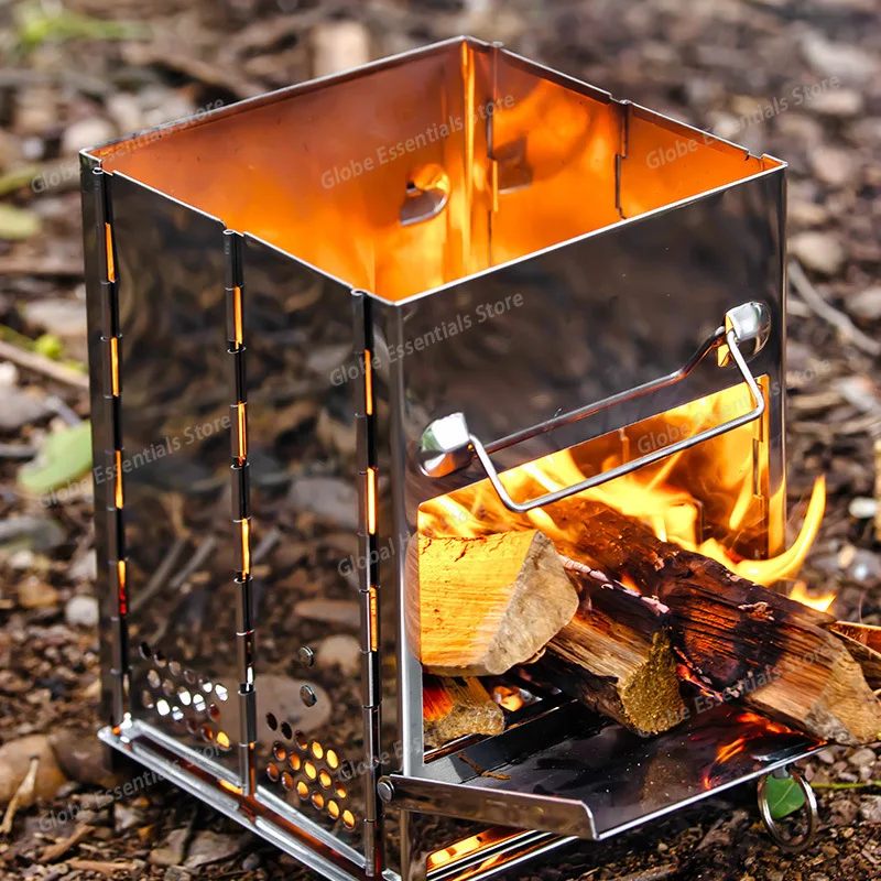 Outdoor Stainless Steel Grill Folding Incinerator BBQ Wood Stove Camping Heating Charcoal Grill Grill