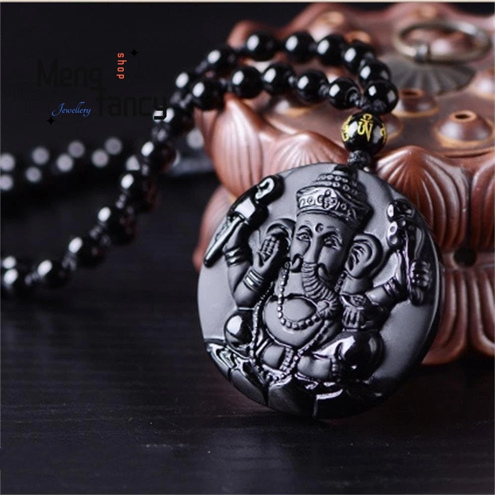 Natural Black Obsidian Four-Armed Spirit Elephant Jade Pendant Fashion Customized Jewelry Amulet Men Women Luxury Necklace Gifts