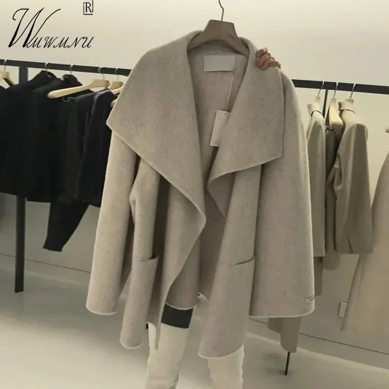 

Oversize 145kg Design Lapel Wool Blends Coat Thick Luxury Unlined Woolen Cardigan Women Korean Fashion Loose Fall Winter Jackets