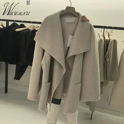 Abrigo de mezcla de lana con solapa para mujer, cárdigan grueso de lujo sin forro, de gran tamaño, 145kg, moda coreana, chaquetas sueltas de otoño e invierno