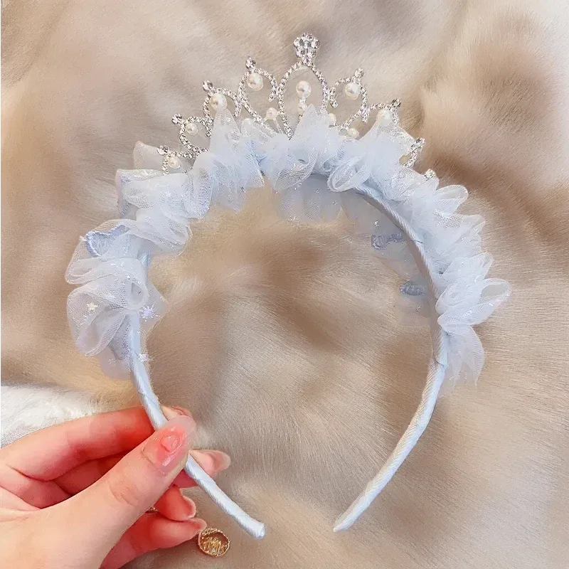 Diadema dulce y encantadora para niña, accesorios para el cabello, diadema de encaje Kawaii rosa y azul, regalo de vacaciones para niños, accesorios para niña princesa, corona